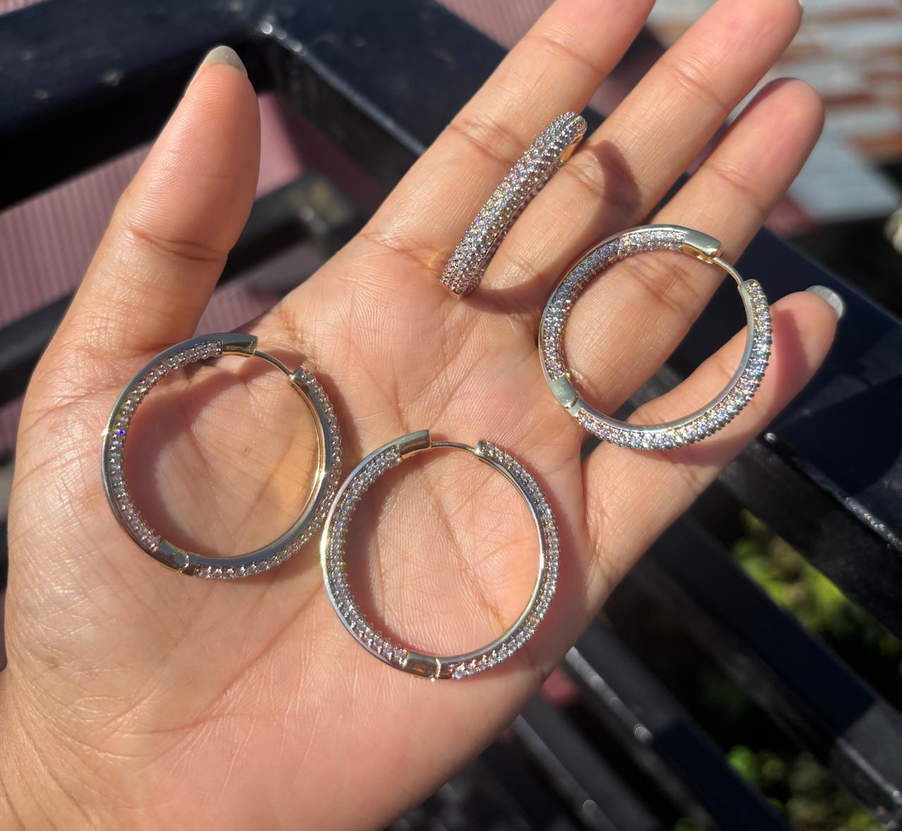 Three tone antitarnish earring